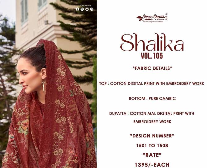 Shree Shalika Vol 105 Embroidery Printed Cotton Salwar Suits Wholesale Online
